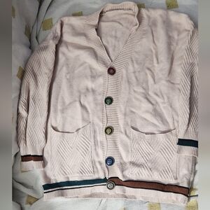 Tan Cardigan with Multicolor‎ Buttons